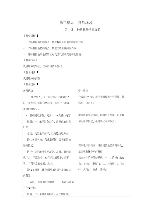 2.1地形地势特征教案(商务星球版八年级上)