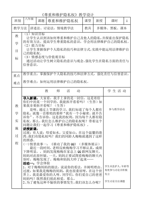尊重和维护隐私权  ——教学设计