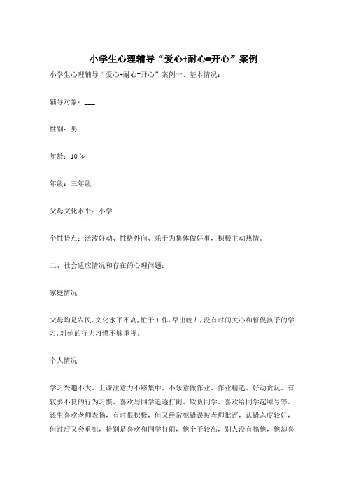 小学生心理辅导“爱心+耐心=开心”案例