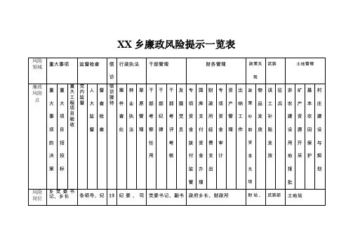 XX乡廉政风险点一览表