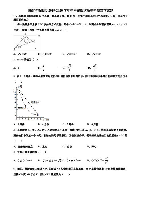 湖南省衡阳市2019-2020学年中考第四次质量检测数学试题含解析