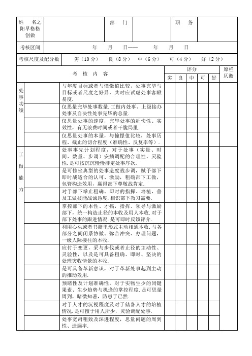 企业管理人员考核表