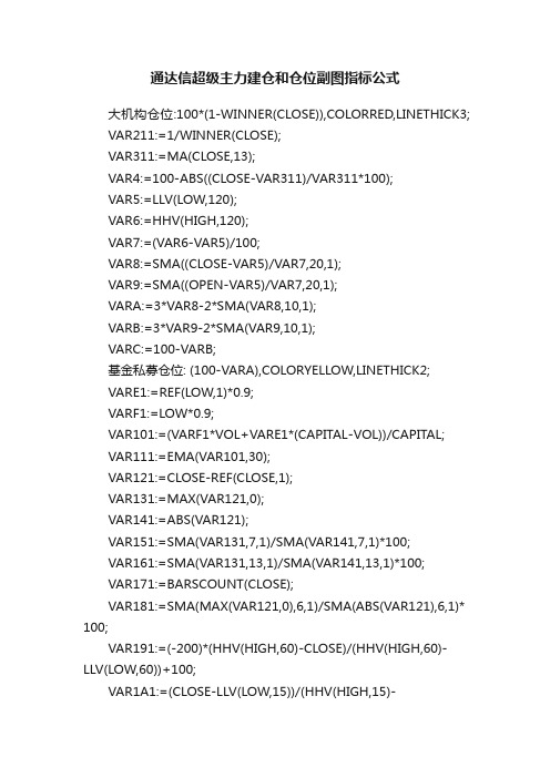 通达信超级主力建仓和仓位副图指标公式
