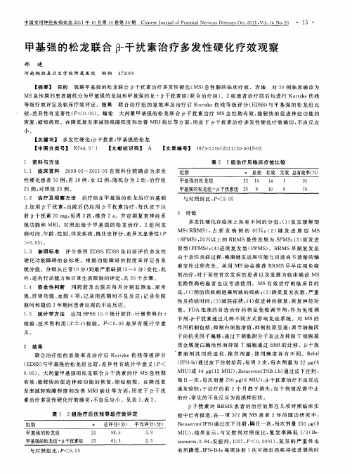 甲基强的松龙联合β-干扰素治疗多发性硬化疗效观察