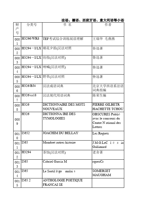 法语西班牙语图书xls
