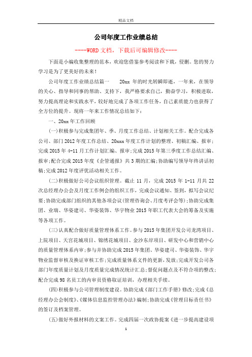 公司年度工作业绩总结