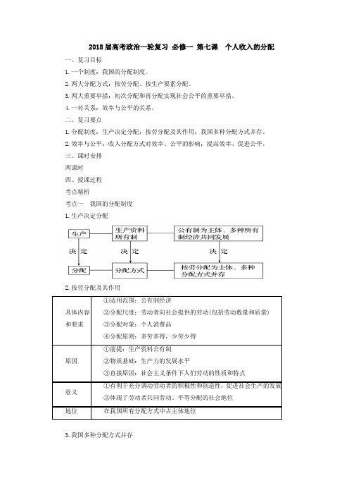 [高三政治]高考一轮复习人教版 必修一 第七课 个人收入的分配教案.doc