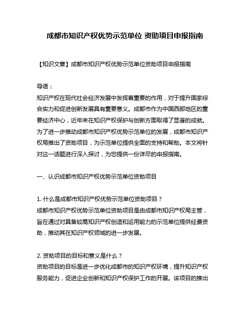 成都市知识产权优势示范单位 资助项目申报指南