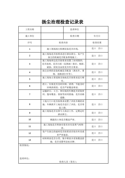 扬尘治理检查记录表