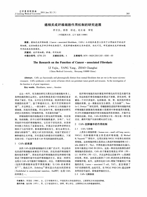 癌相关成纤维细胞作用机制的研究进展