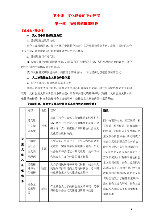 高中政治 专题10.1 加强思想道德建设(讲)(提升版)(含解析)新人教版必修3.
