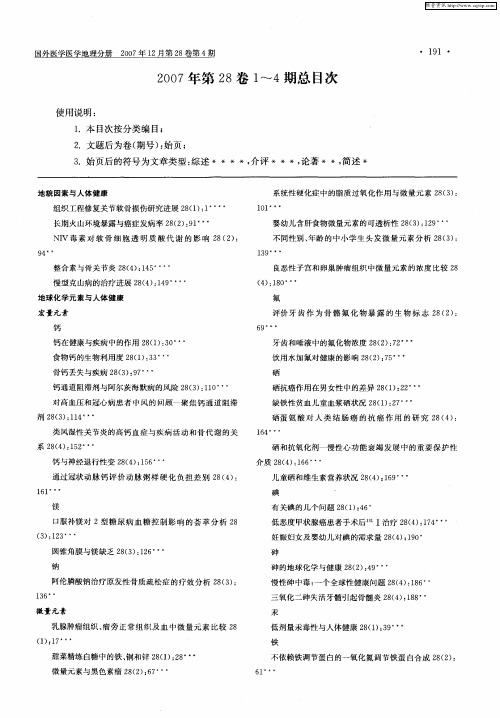 2007年第28卷1～4期总目次