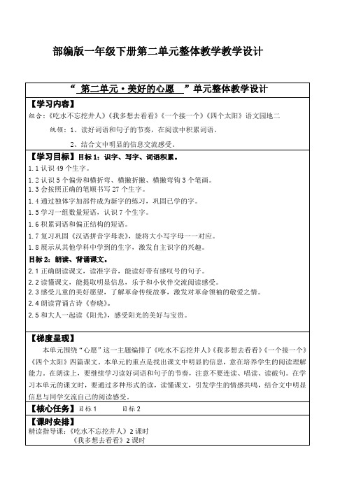 部编版小学语文一年级下册第二单元整体教学设计