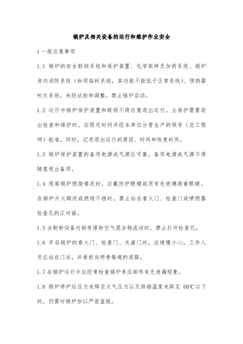 锅炉及相关设备的运行和维护作业安全