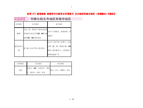 备考2011高考地理 高效学习方案考点专项复习 北方地区和南方地区(含港澳台)【精品】