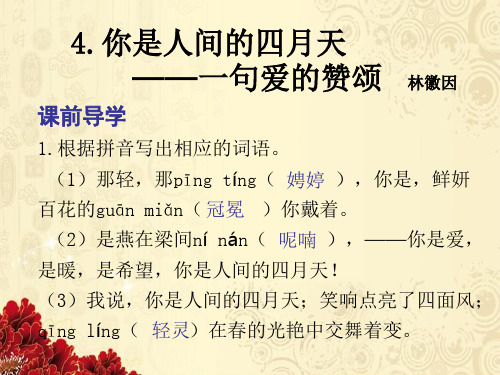 2019人教部编版九年级语文上册课件：第4课《你是人间的四月天》(共14张PPT)