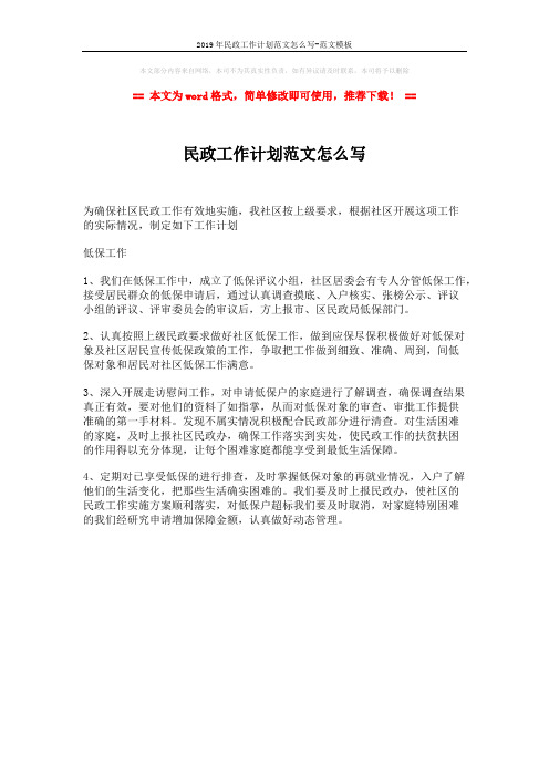 2019年民政工作计划范文怎么写-范文模板 (1页)