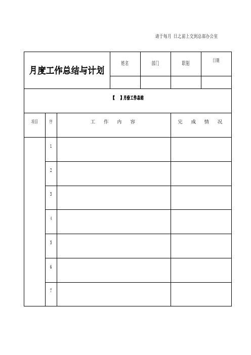 度工作总结与计划表格月度报表