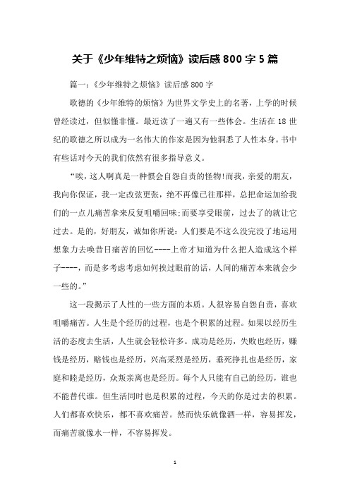 关于《少年维特之烦恼》读后感800字5篇