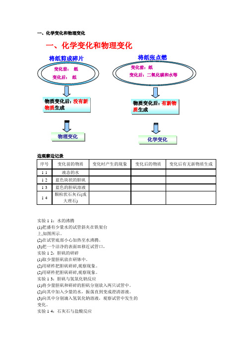 化学人教版九年级上册化学变化和物理变化
