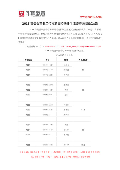 2015黄委会事业单位招聘高校毕业生成绩查询面试公告
