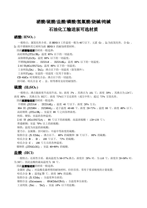 化工输送泵可选材质