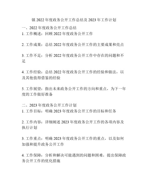 镇2022年度政务公开工作总结及2023年工作计划