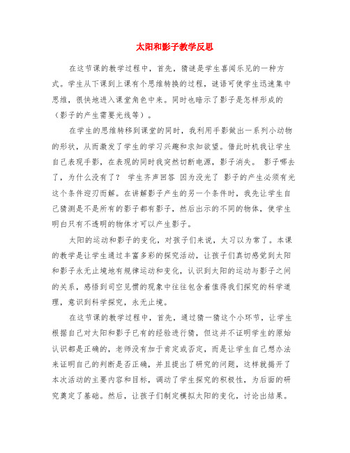 太阳和影子教学反思