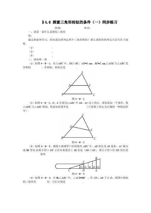 《专业型文档》数学八年级下北师大版4.6探索三角形相似的条件一同步练习.doc