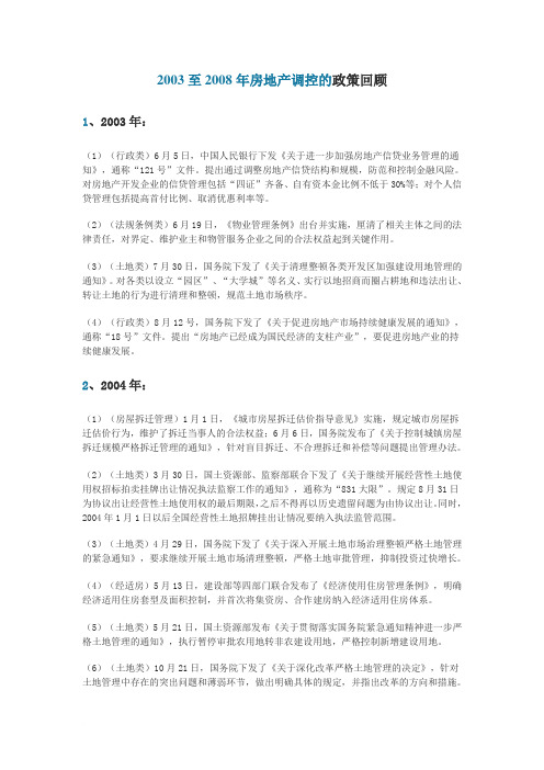 2003年至2008年房地产调控的政策回顾