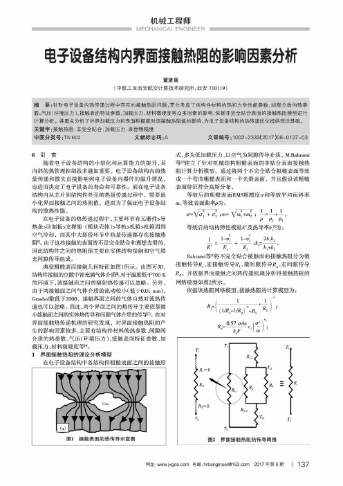 电子设备结构内界面接触热阻的影响因素分析