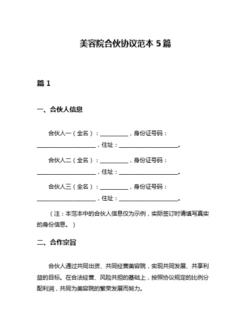 美容院合伙协议范本5篇