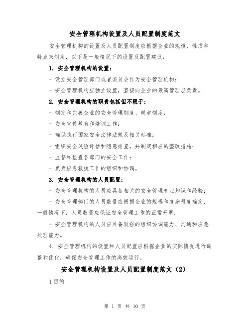 安全管理机构设置及人员配置制度范文（4篇）