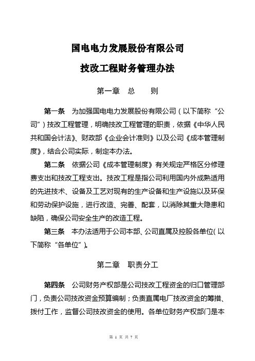CW-06-03国电电力发展股份有限公司技改工程财务管理办法