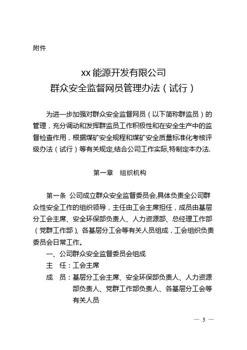 xxx公司群众安全监督网员管理办法(试行)