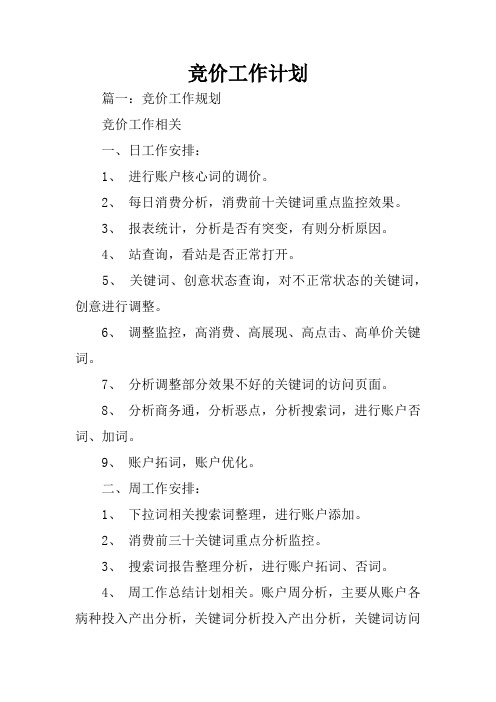 竞价工作计划