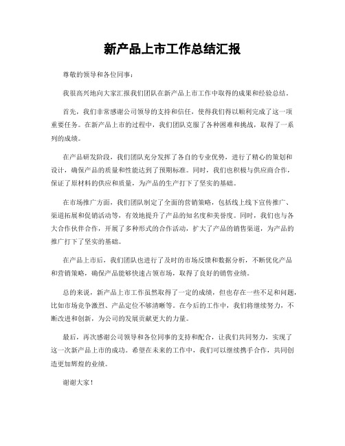 新产品上市工作总结汇报