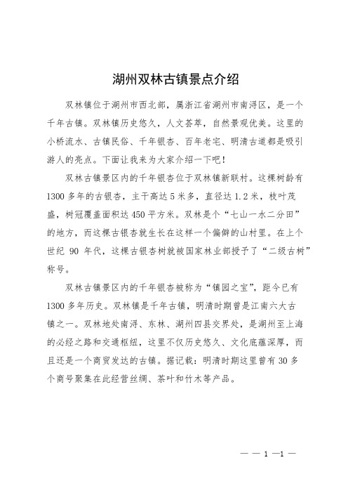 湖州双林古镇景点介绍