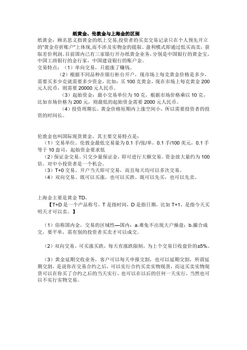 纸黄金和国际金上海金的区别