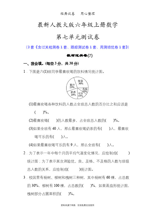最新人教版六年级上册数学第七单元测试卷(扇形统计图)
