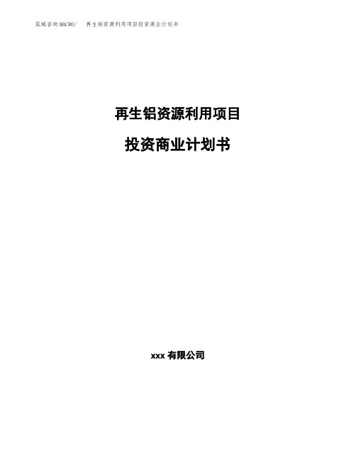 再生铝资源利用项目投资商业计划书范本(投资融资分析)