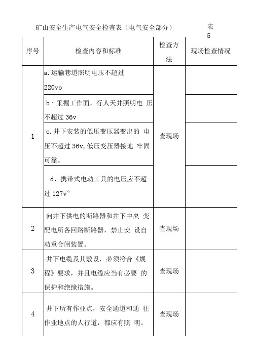 矿山安全生产电气安全检查表