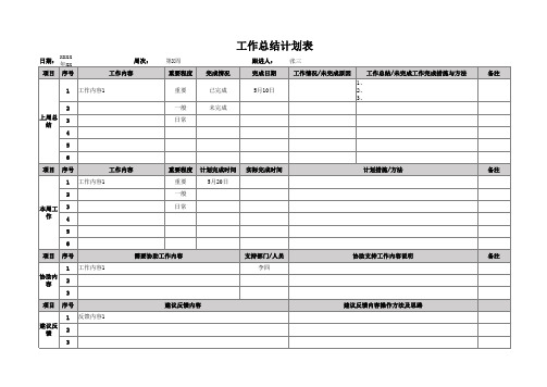 工作总结计划表