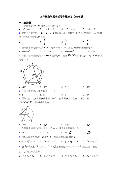 九年级数学期末试卷专题练习(word版