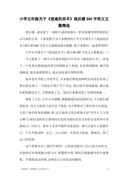 小学五年级关于《迷途的羔羊》观后感500字范文五篇精选