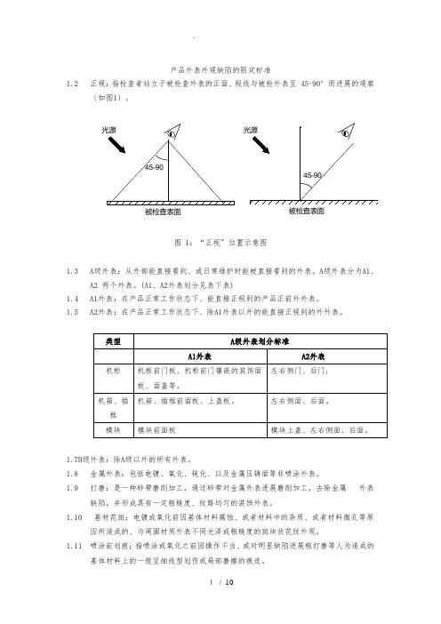 产品表面外观缺陷的限定标准