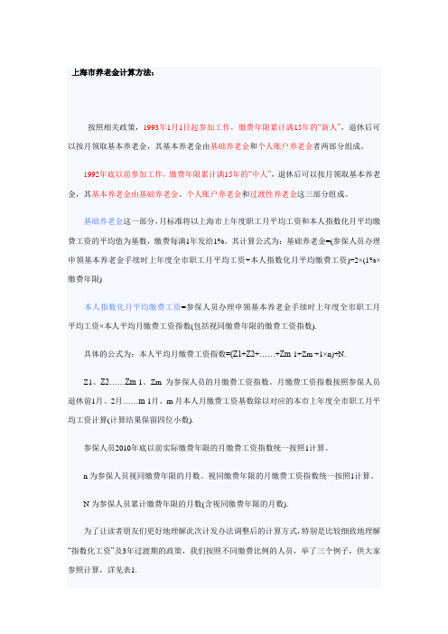 上海市养老金计算方法2012