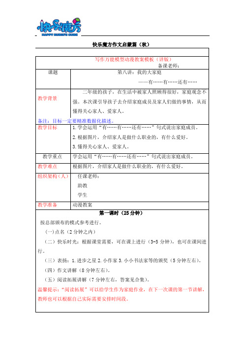 19秋快乐魔方作文升级版启蒙篇第8讲：我的大家庭—有……有……还有……(动漫教案)