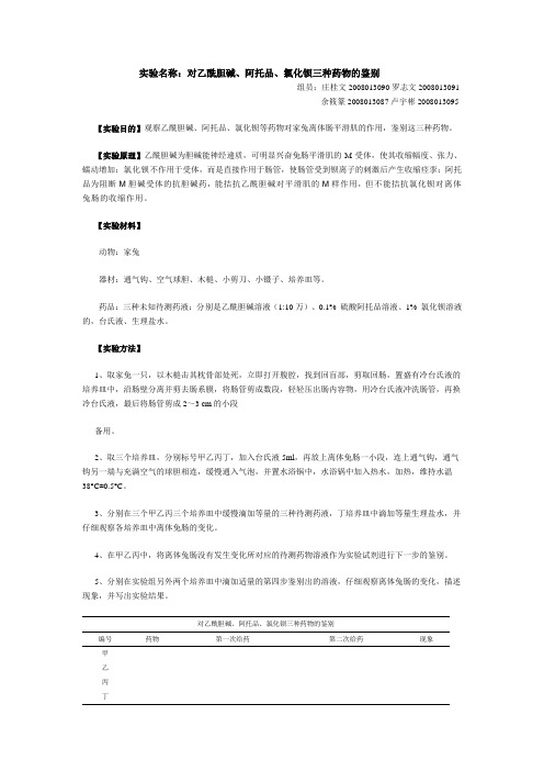 对乙酰胆碱、阿托品、氯化钡三种药物的鉴别实验设计