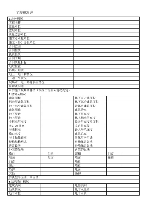 工程概况表